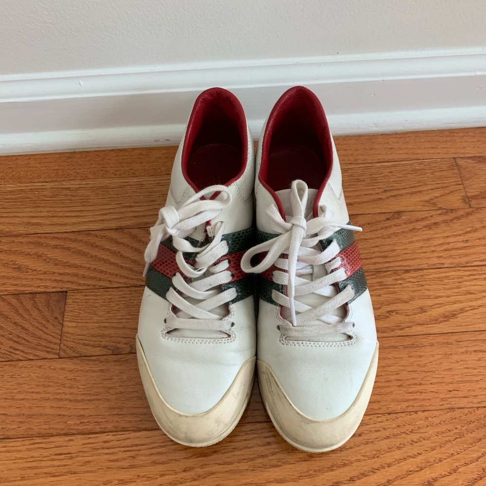 Gucci White Red And Sneak Leather Sneakers S:7,5.